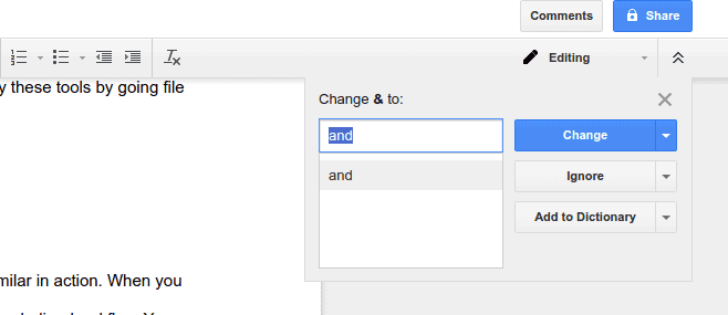 Smart spell checking in google docs