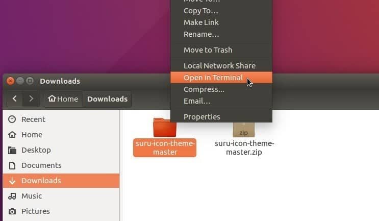 Suru Icon on Terminal with context menu