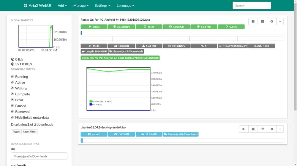 Aria2, download manager for Linux