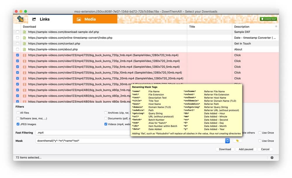 DownThemAll Download Manager for Linux