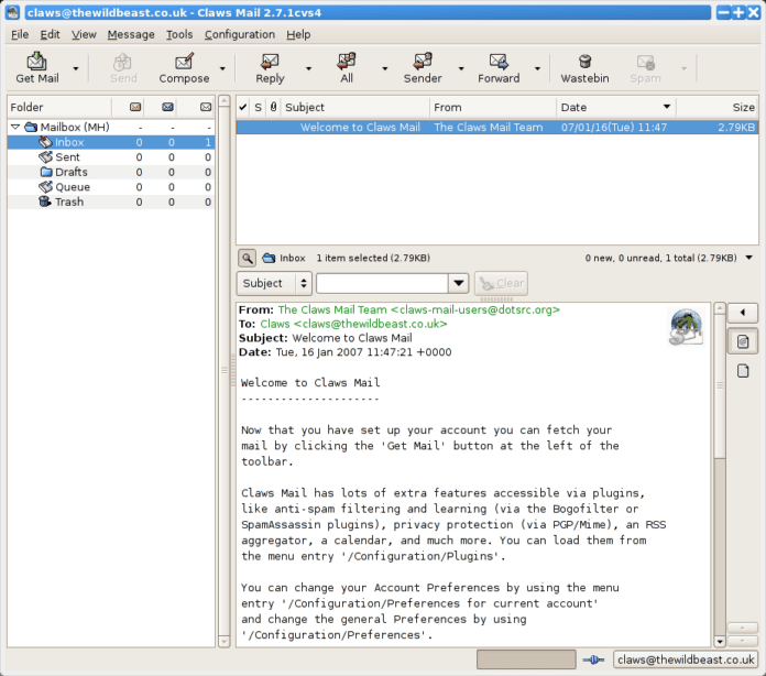 Claws Mail - A GTK+ Based Free Email Client for Linux