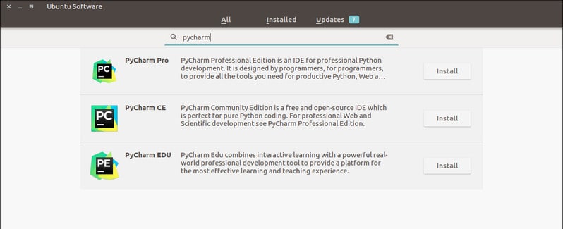 PyCharm from the Ubuntu Software Center