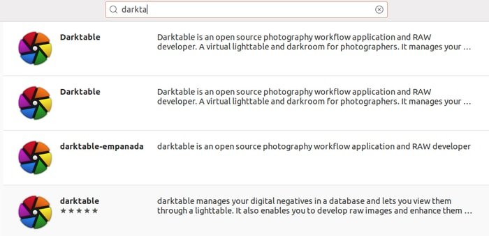 Install darktable via Ubuntu Software Center