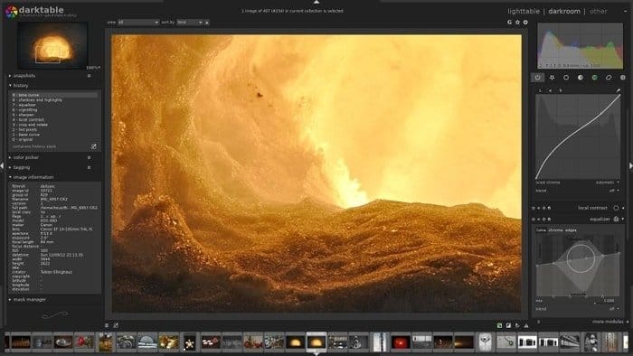 darktable’s darkroom mode, sharpening an image