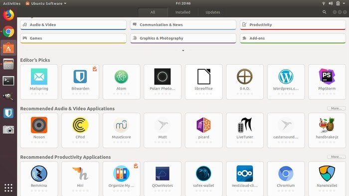 Browse application in Ubuntu software center