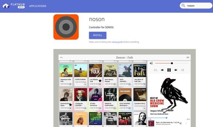 Install Noson app from Flathub Repository