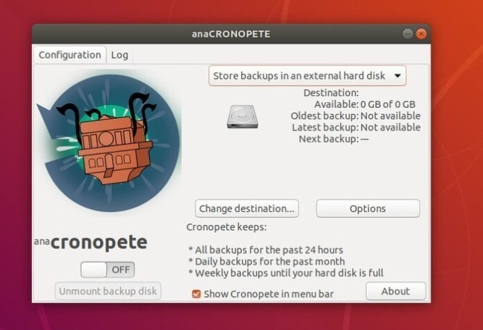Cronopete configuration - Time Machine backup tool