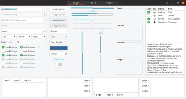 Tema GTK con un suave efecto 3D de elementos centrados en la aplicación