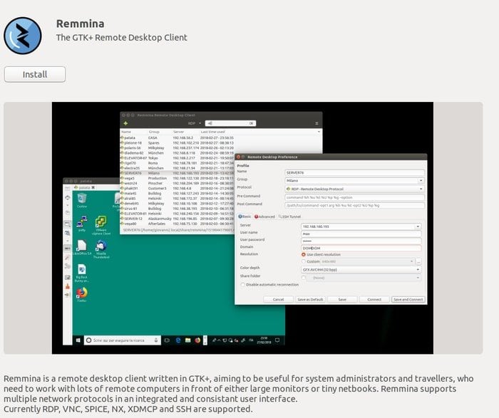 Install Remmina via Snap from Ubuntu software center