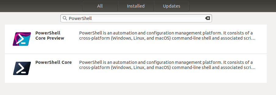 Microsoft PowerShell in Ubuntu software center as snap package