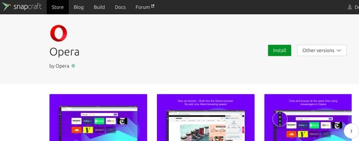 Opera Internet browser in snapcraft app store