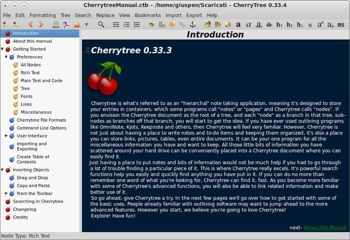 Cherrytree – A Powerful Wiki Style Note app