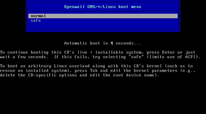 Openwall GNU-Linux-Owl-current-boot-menu