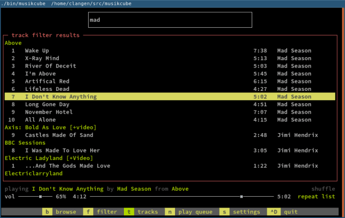 Musikcube – A Cross-platform and Terminal-based Music Player