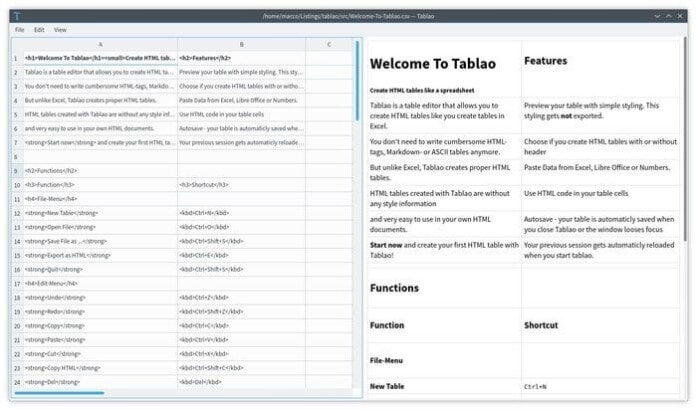 Tablao – An Open-source and Cross-platform HTML Table Editor for Linux