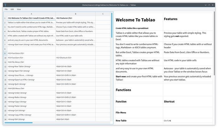 Tablao – An Open-source and Cross-platform HTML Table Editor for Linux
