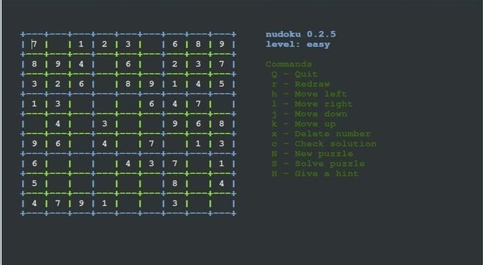 Nudoku - Linux terminal console games