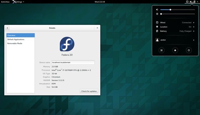 Gnome Shell Fedora Linux