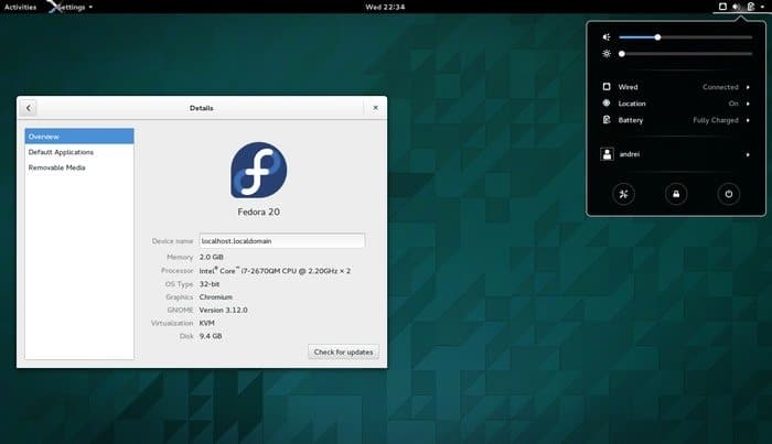 Gnome Shell Fedora Linux