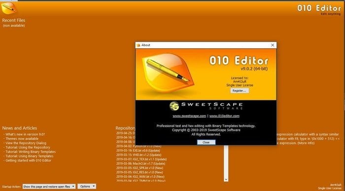 compare 2 files with hex or binary editor