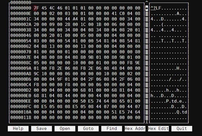 hexcurse Linux hex editor