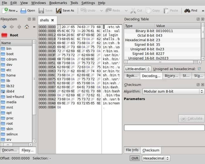 okteta Linux hex editor