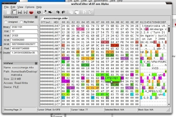 wx linux hex editor