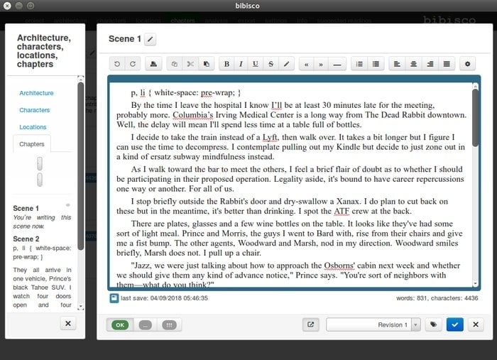 bibisco-open source script writing software