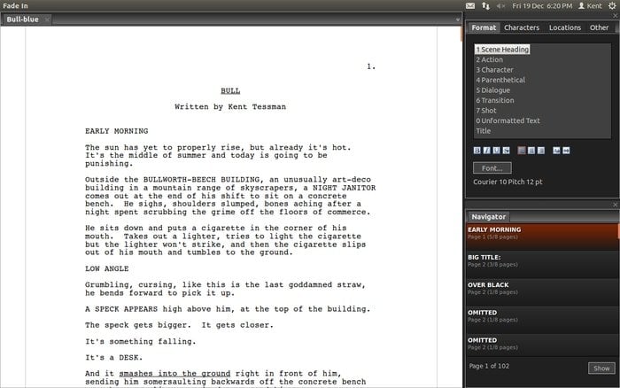 Fade In-script writing software