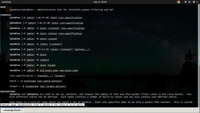iptables man page