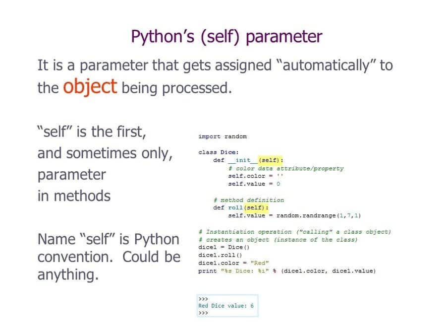 significance of the 'self' parameter in an object method