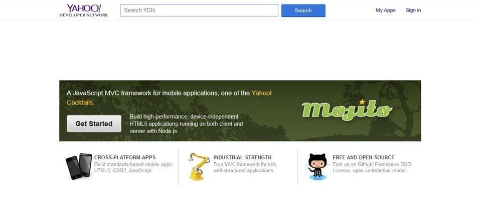 Yahoo Mojito Homepage NodeJs Frameworks