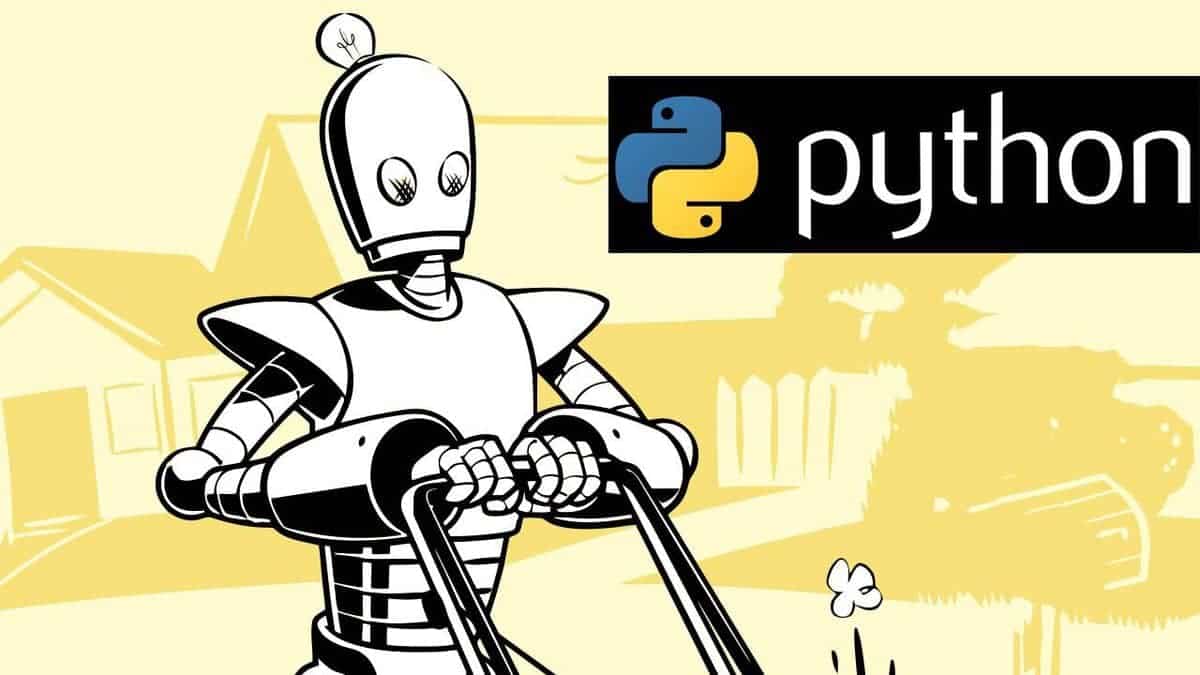 Automate the Boring Stuff with Python Programming Book Logo With Python Logo and Text On Black Ground