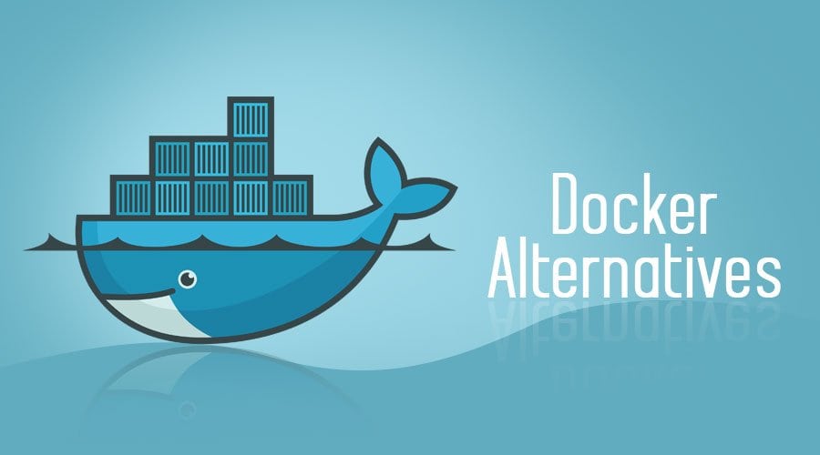 Docker logo with text Docker alternative - Docker Interview Questions