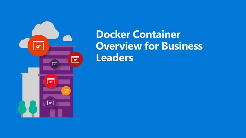 Docker for business with logos and symbols on right side - Docker interview questions