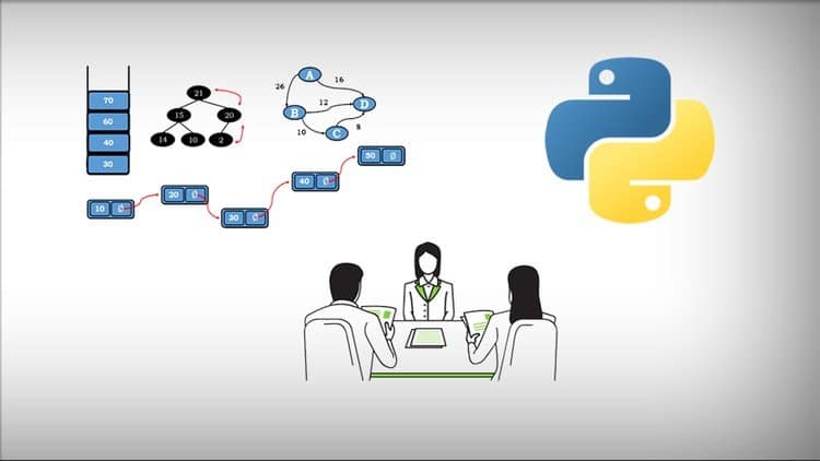 Gradient White-Black Background: Data Flow Charts On Top Left, 3 People in Meeting Logo In Middle Down and Logo On Right Top