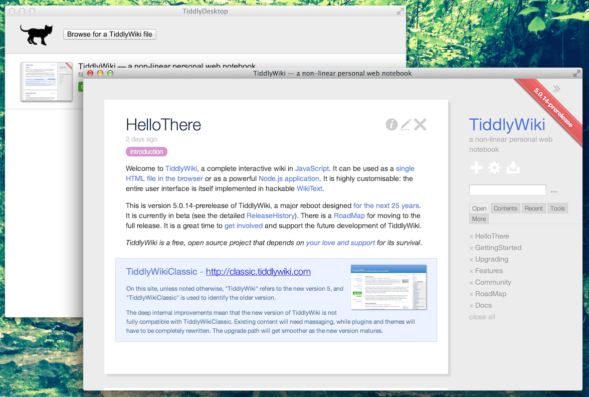 TiddlyWiki Web Notebook as Desktop App