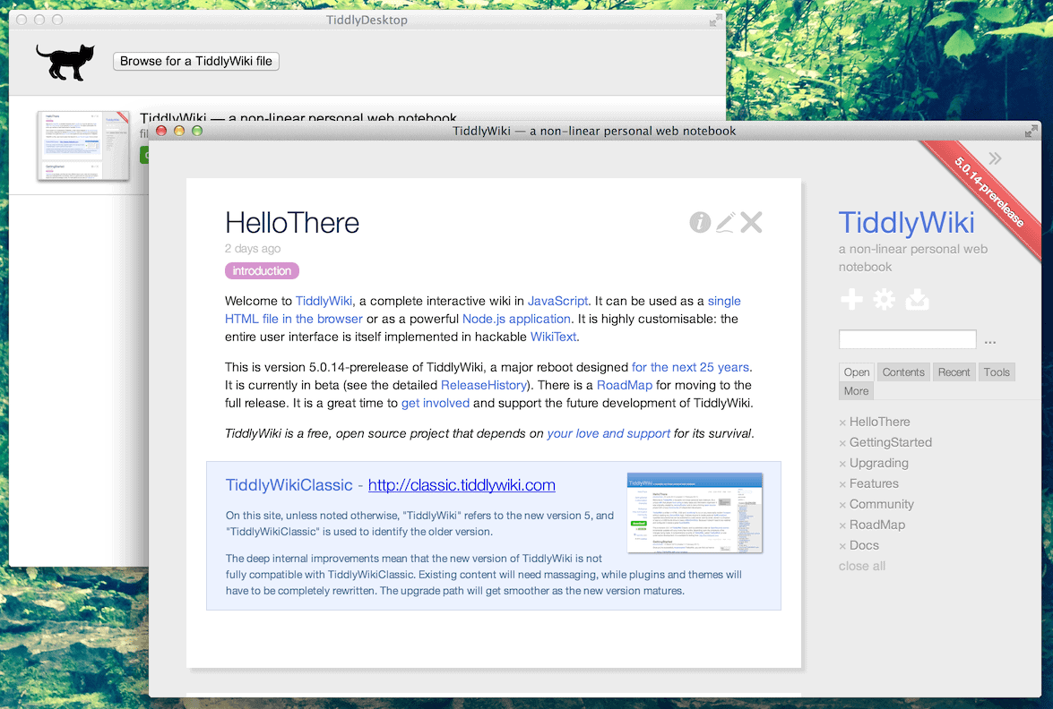 TiddlyWiki Web Notebook as Desktop App