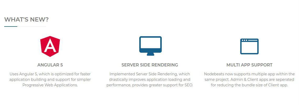 Nodebeats CMS banner including three feature