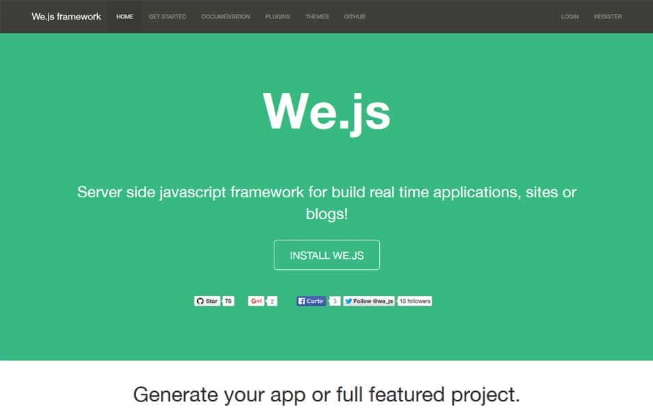 We.Js HomePage with introduction to We.Js