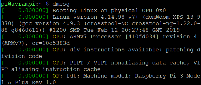 dmesg raspberry pi command