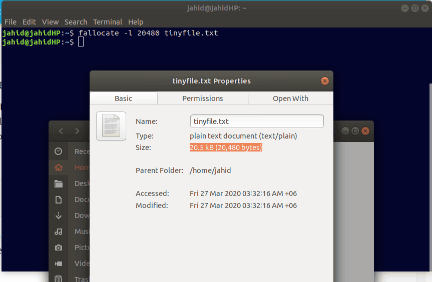 Create file in Linux fallocate