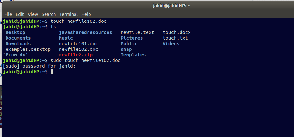 Create file in Linux touch command