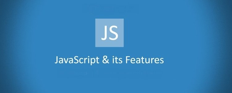 Middle Body: JS logo and Text: JavaScript and its features on blue background