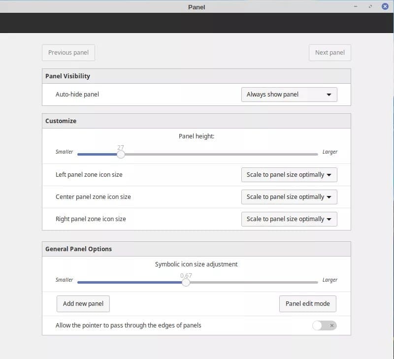 Panel Settings of Cinnamon