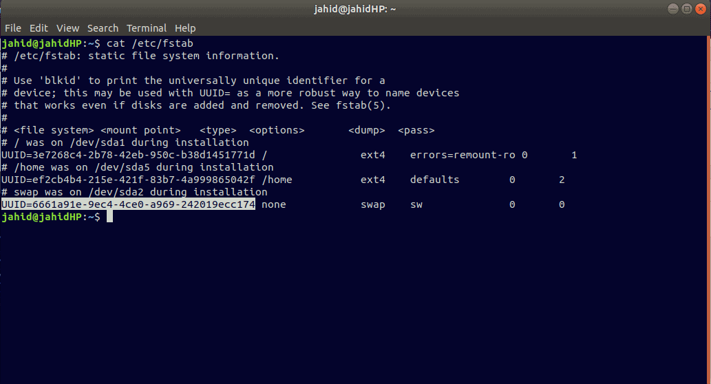 fstab identify linux UUID filesystem