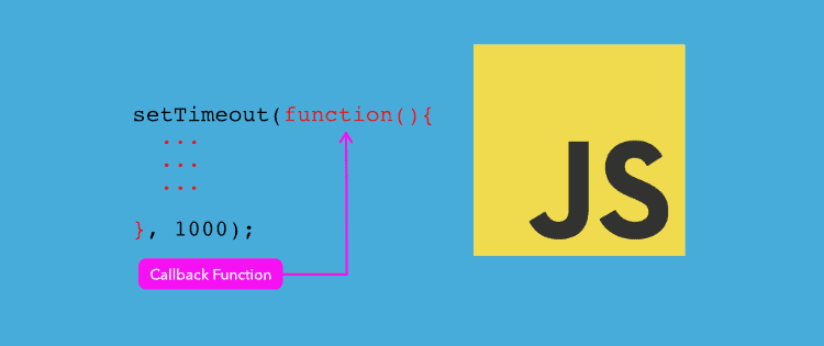 JavaScript Callback Function described with example, JS word on yellow note; background: sky blue