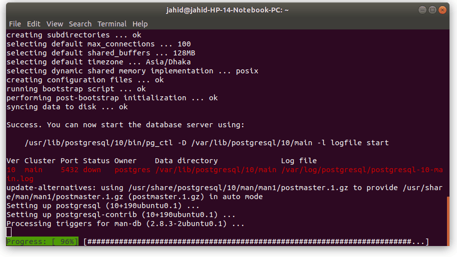 progress install postgres database