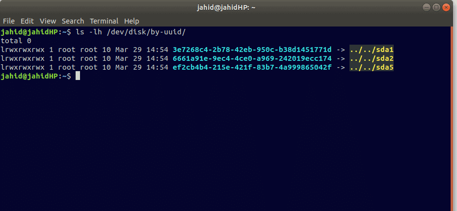 terminal command of ls lh id