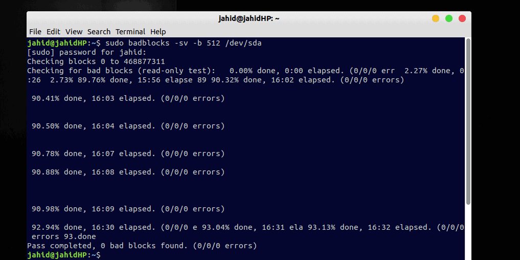 bad blocks check hard disk b 512v1